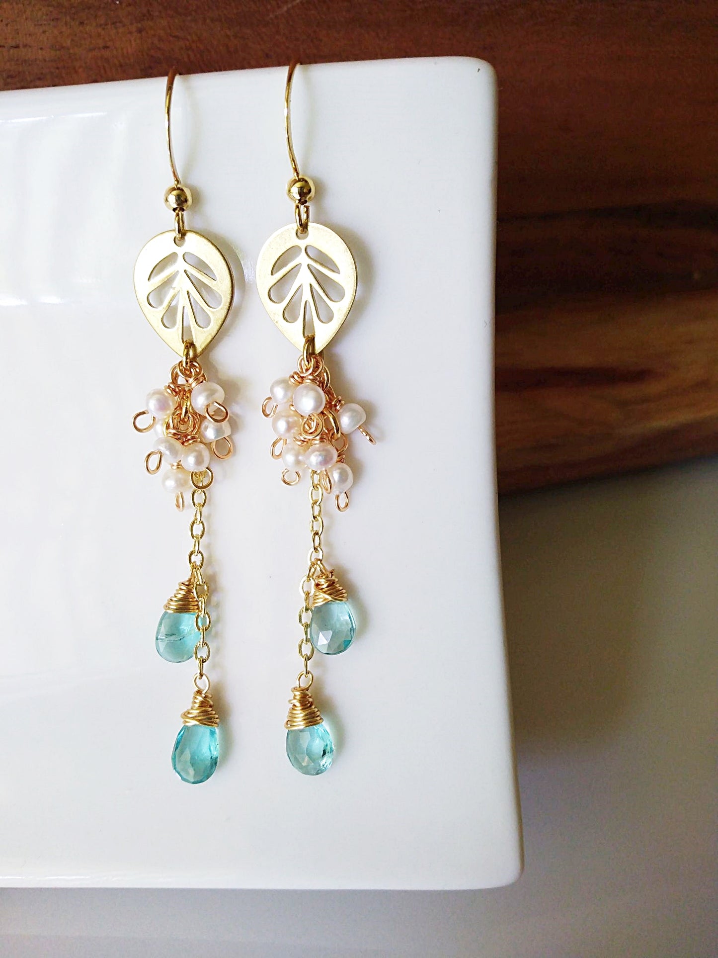 Nautical Theme Apatite Freshwater Pearl Gold Filled Earrings E140099