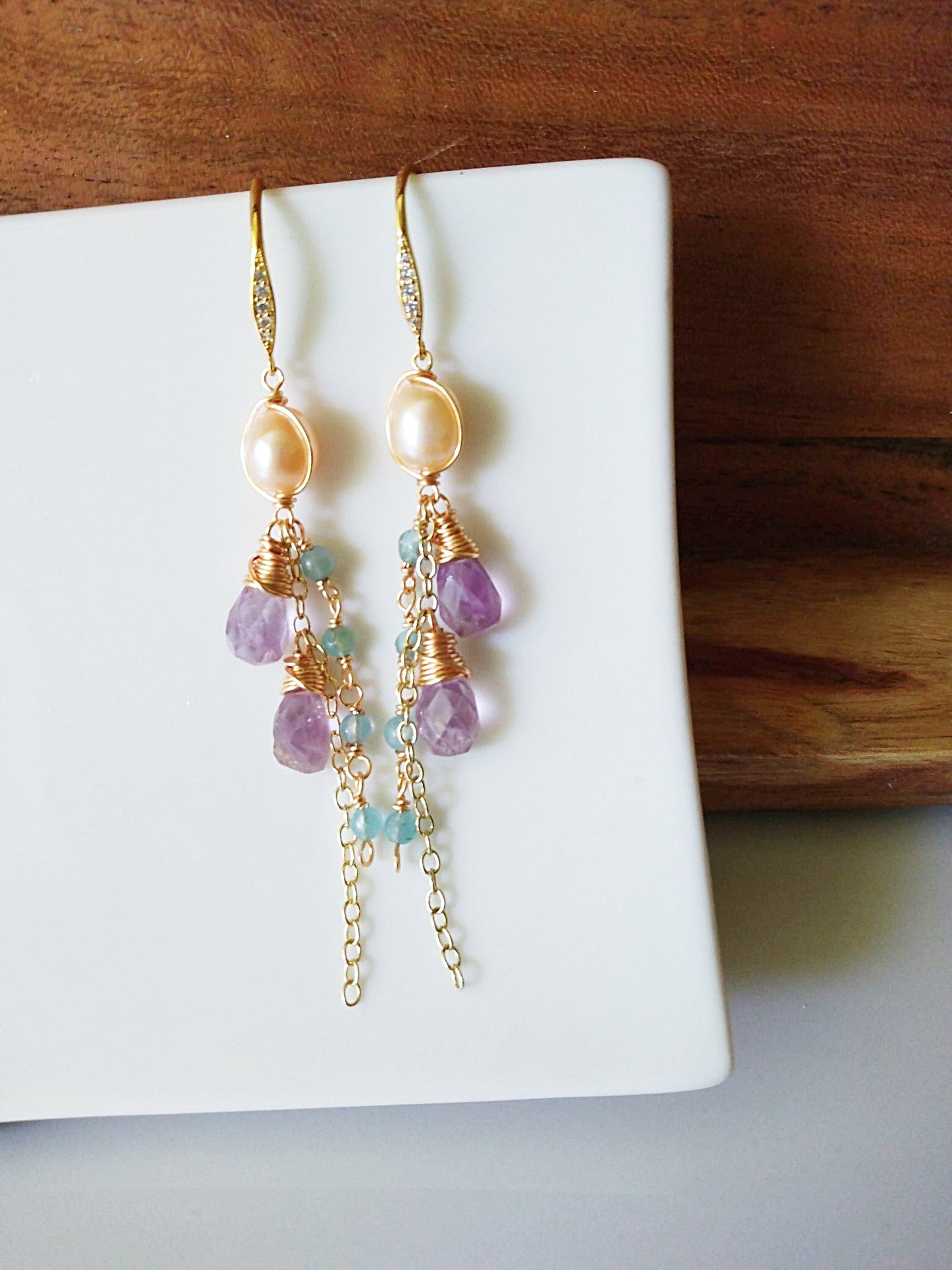 Long Semi Precious Large Freshwater Pearl Gold Filled Earrings E140130