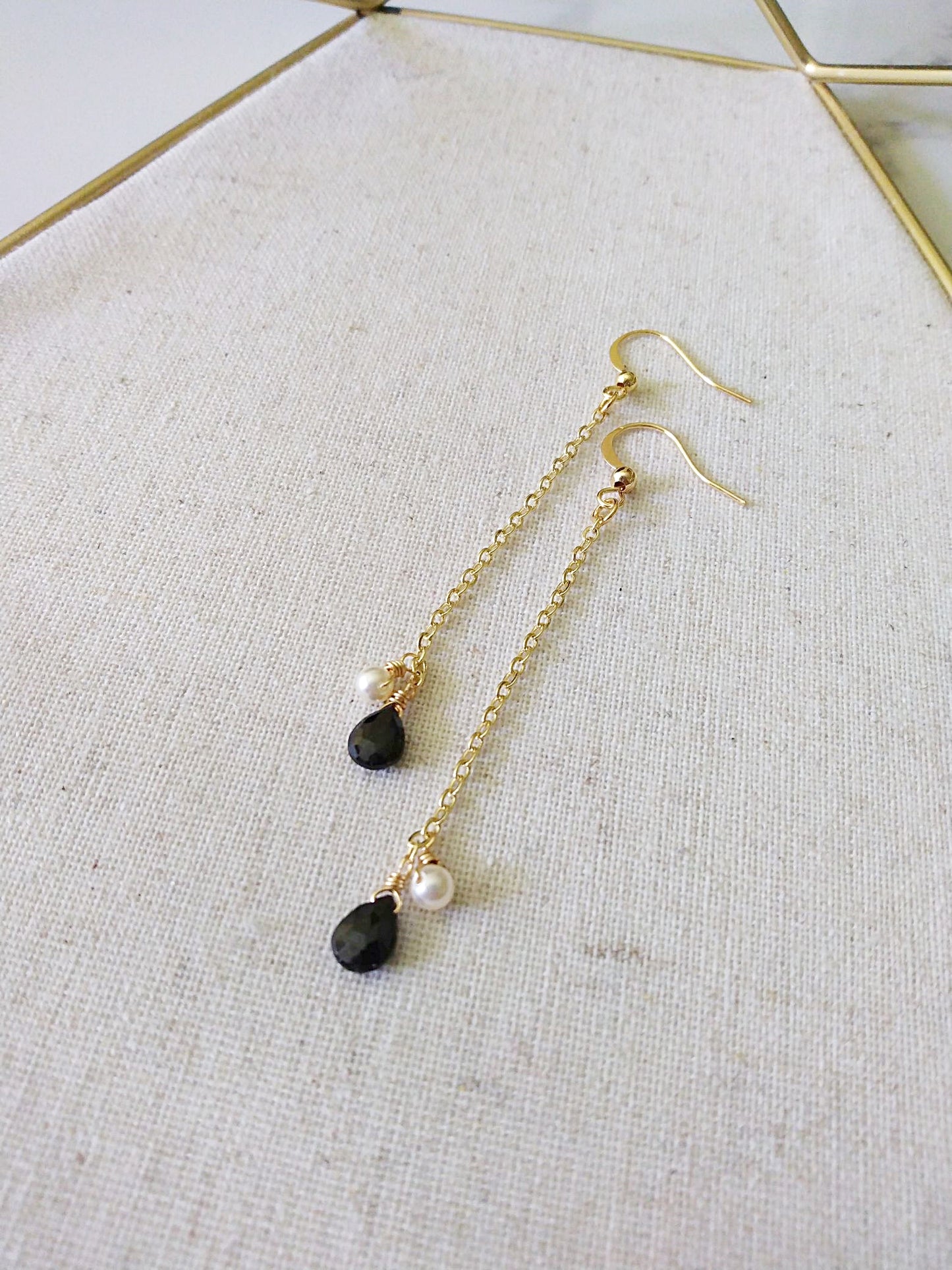 Long Delicate Black Spinel Gold Filled Earrings E140017