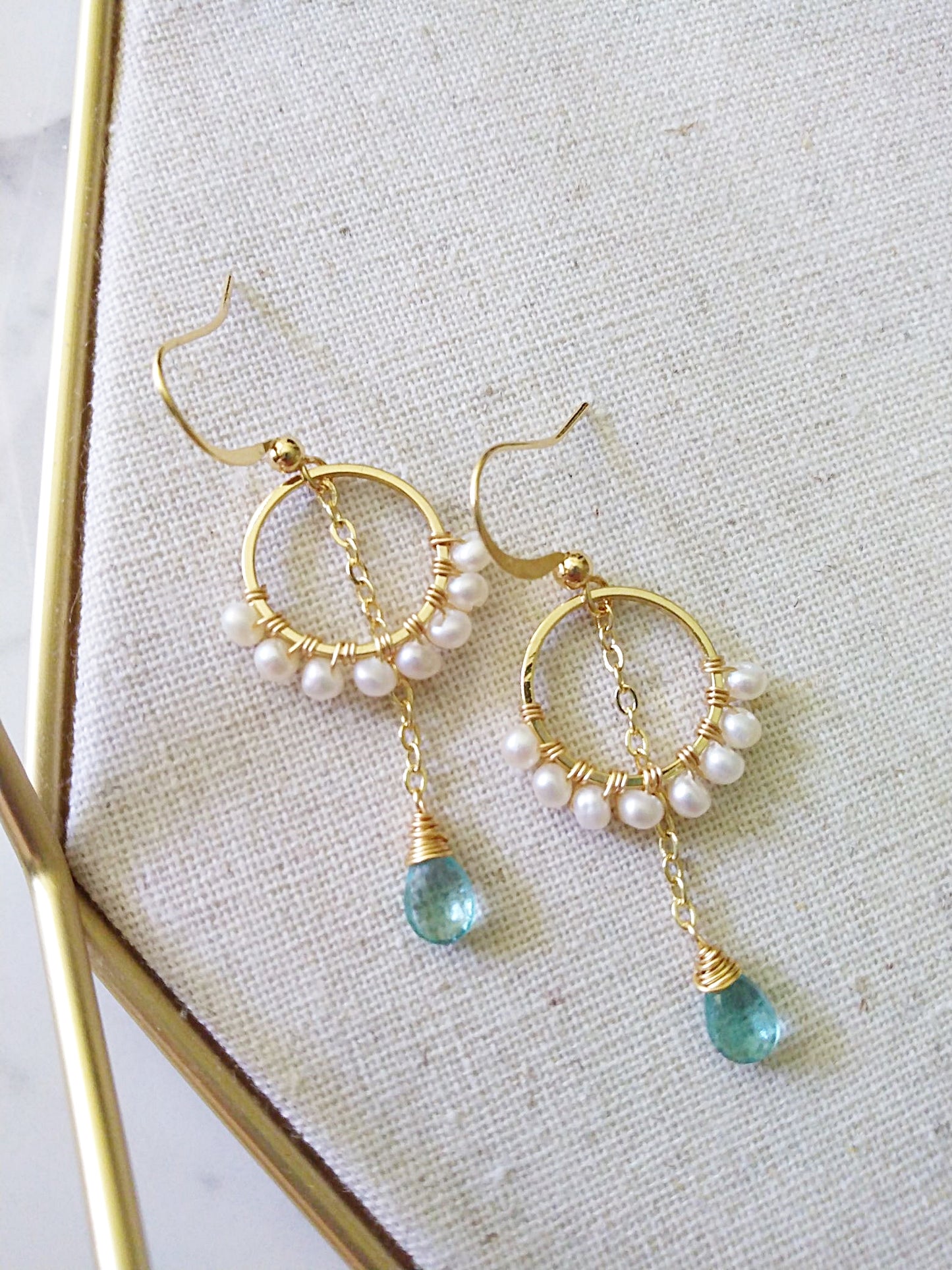 Tiny Freshwater Pearl Apatite Ring Gold Filled Earrings E140097