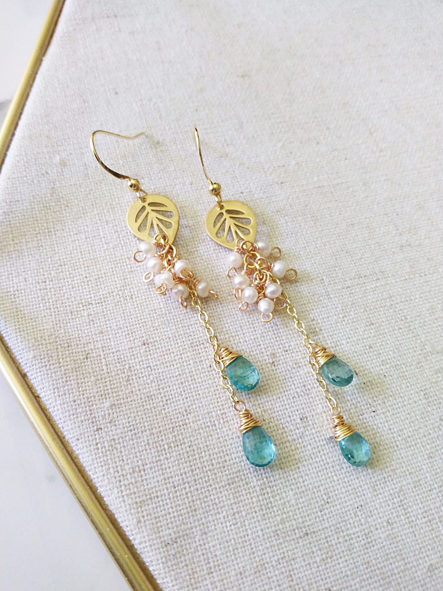 Nautical Theme Apatite Freshwater Pearl Gold Filled Earrings E140099