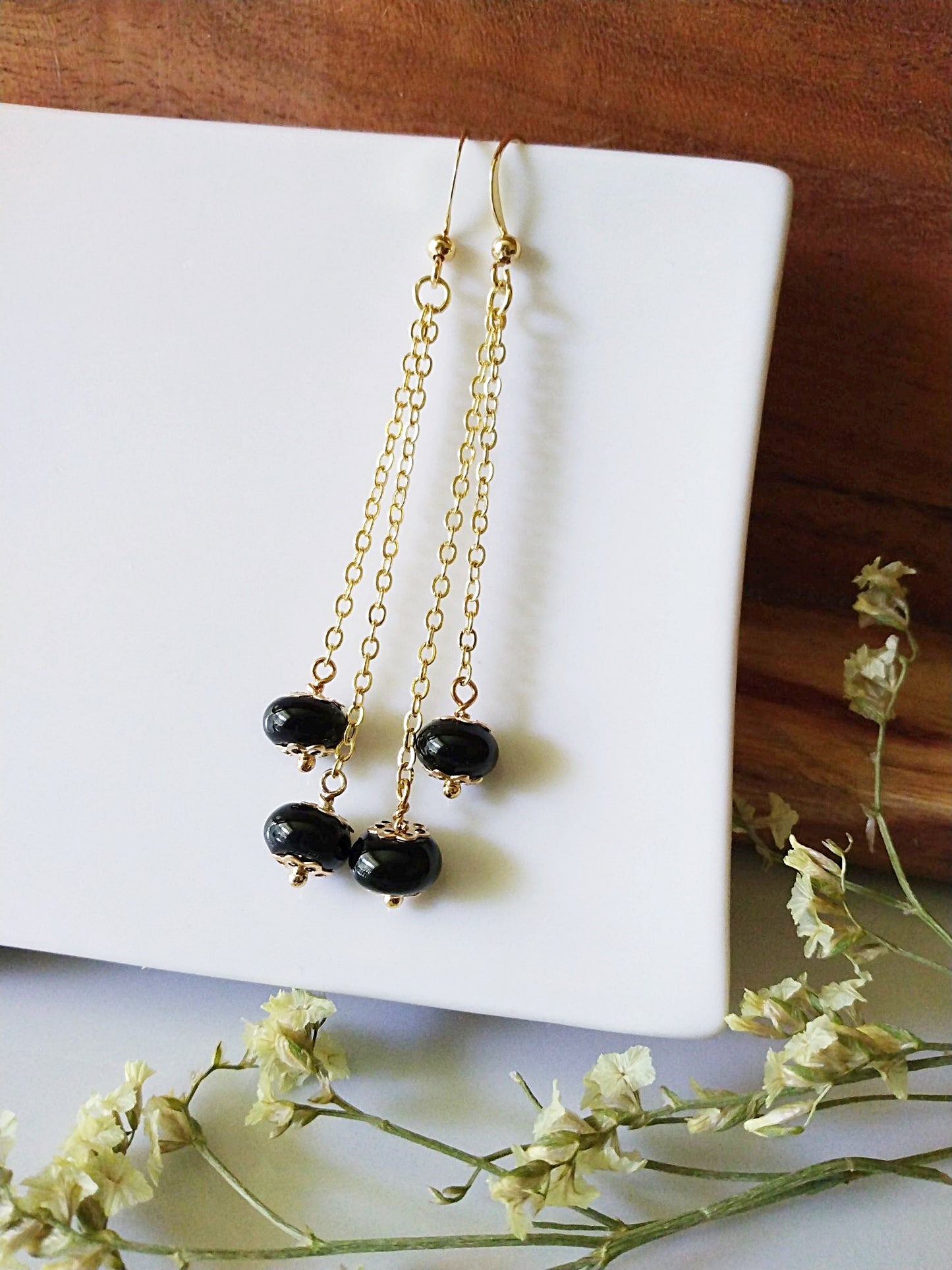 Black Onyx and Gold Filled Earrings E140014