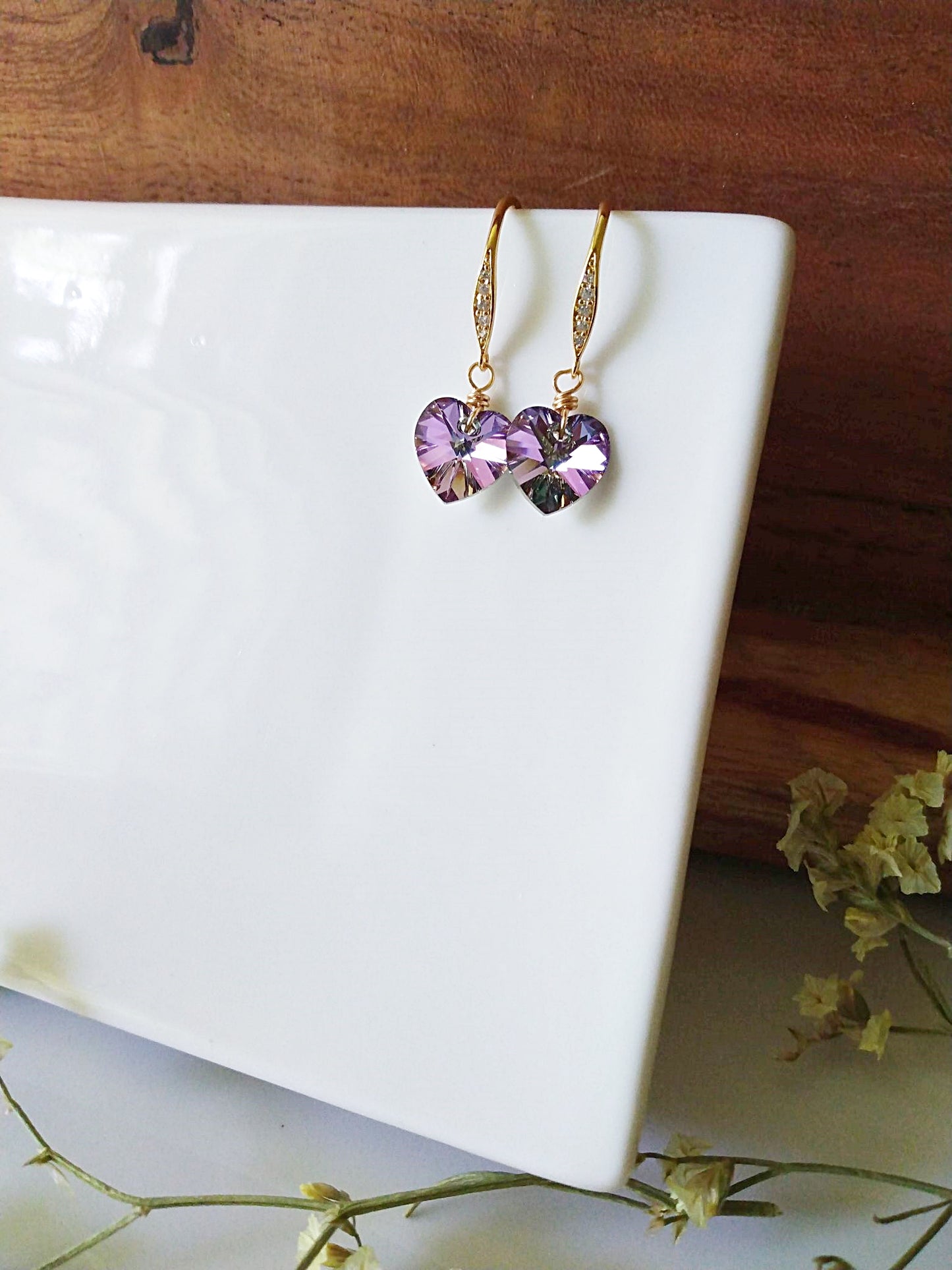 Dainty Austrian Crystal Heart Gold Earrings E140077