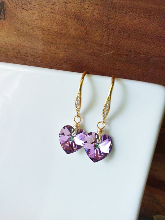 Dainty Austrian Crystal Heart Gold Earrings E140077