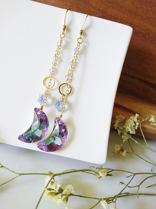 Moon and Star Gold Filled Dangle Earrings E140080