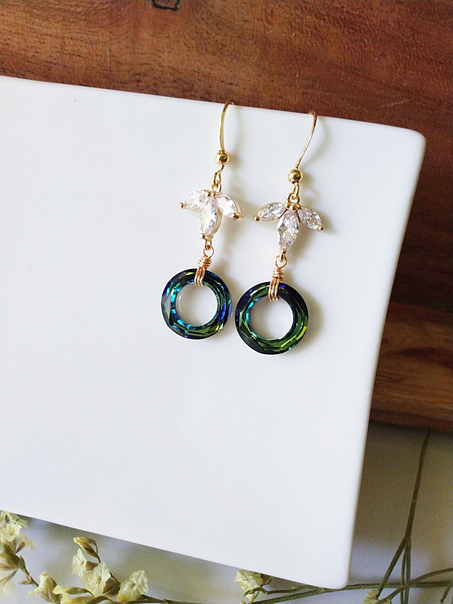 Something Blue Austrian Bermuda Blue Crystal Flower Gold Filled Earrings E140088