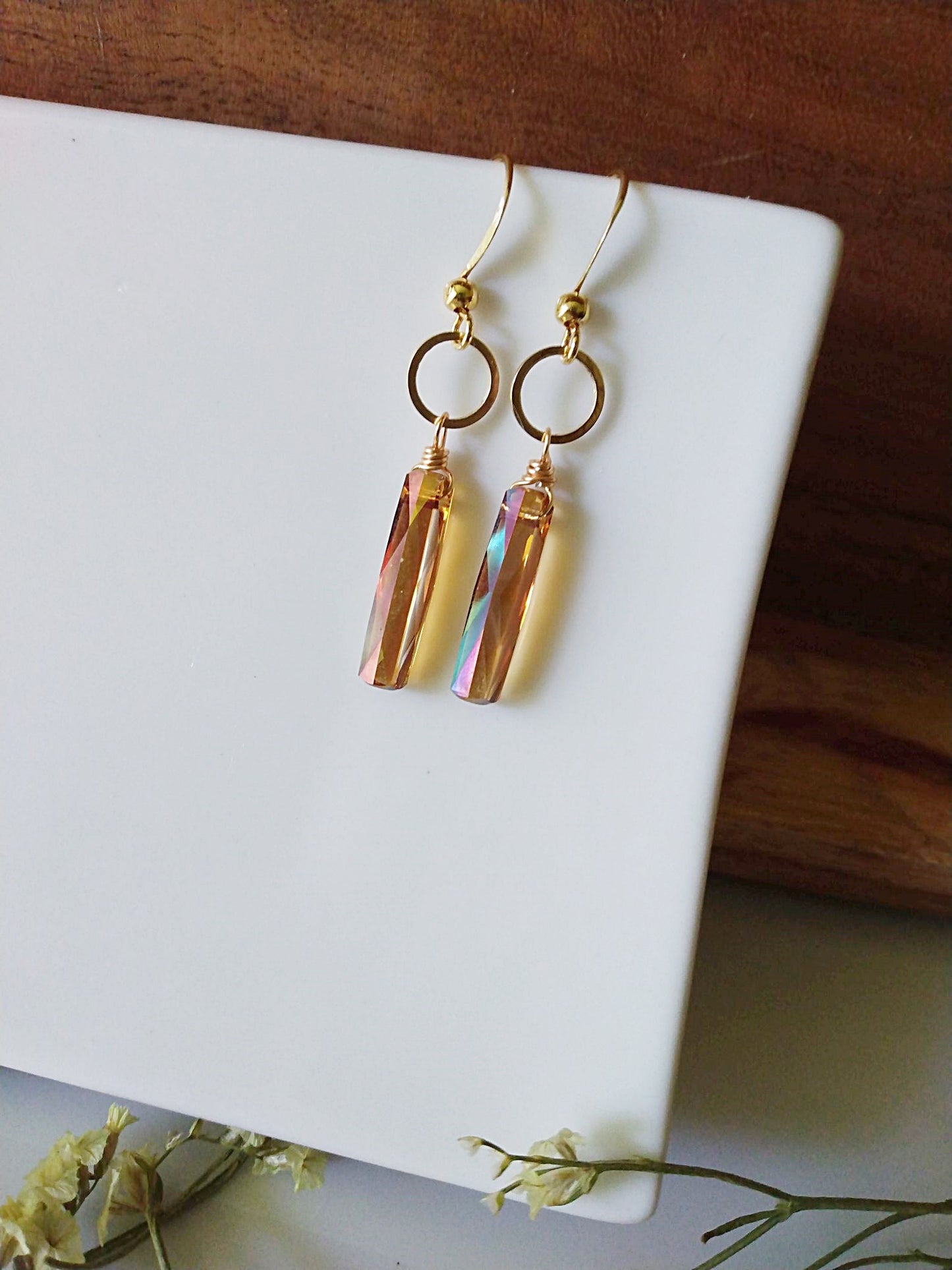 Minimalist Geometric Austrian Crystal Gold Filled Earrings E140116