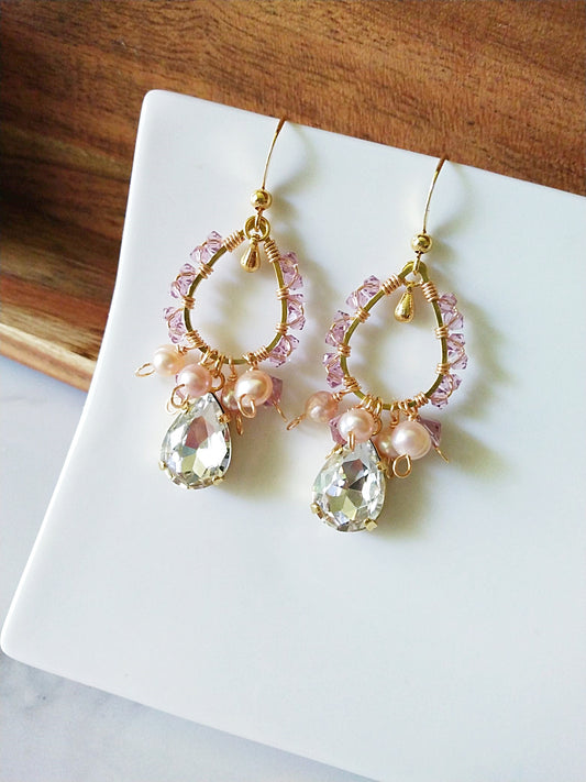 Princess Freshwater Pearl and Austrian Crystal Gold Filled Earrings E140141