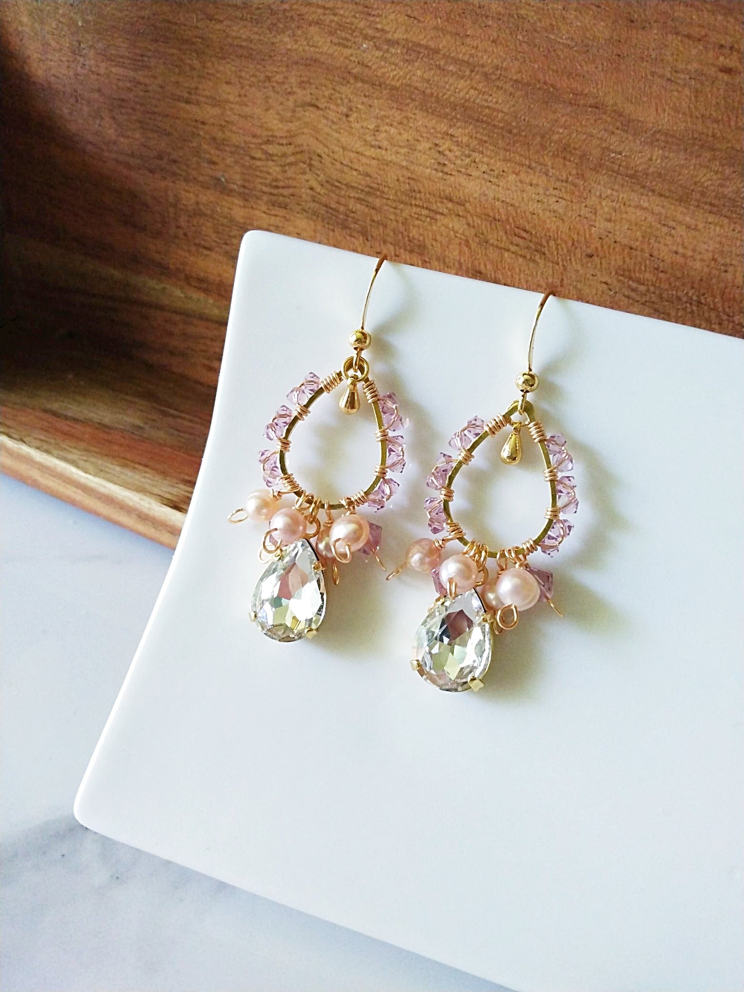 Princess Freshwater Pearl and Austrian Crystal Gold Filled Earrings E140141