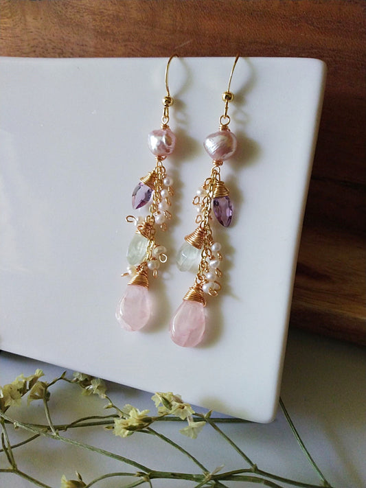 Dreamy Wedding Earrings Baroque Pearls Pink Amethyst Gold Filled Earrings E140142