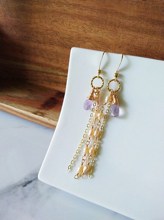 Long Baroque and Amethyst Gold Filled Earrings E140155