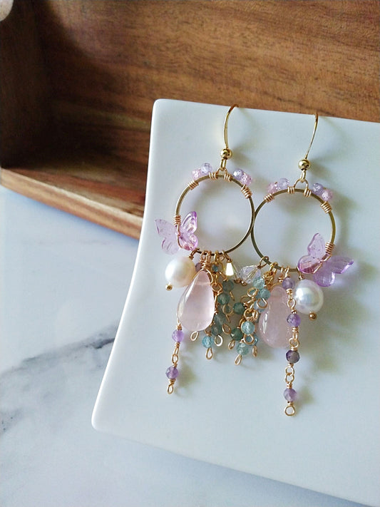 Butterfly Basket Weave Semi Precious Gemstone Gold Filled Earrings E140165