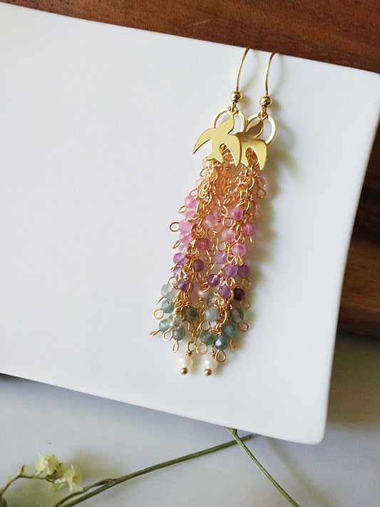 Multi Semi Precious Clusters Waterfall Gold Filled Earrings E140172