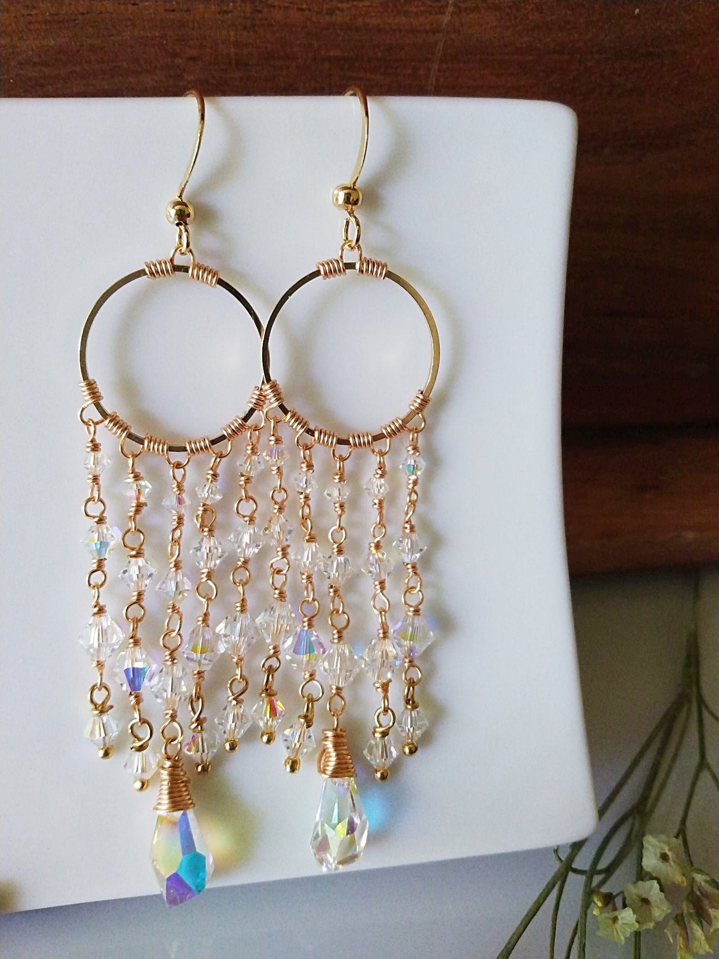 Sweeping Crystal Gold Filled Earrings E140112