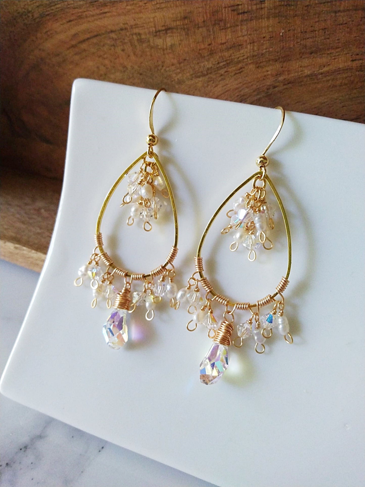 Austrian Aurora Borealis Crystal Gold Filled Earrings E140157