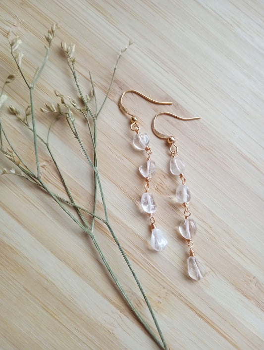 Clear Quartz Dangle Gold Filled Earrings E140028