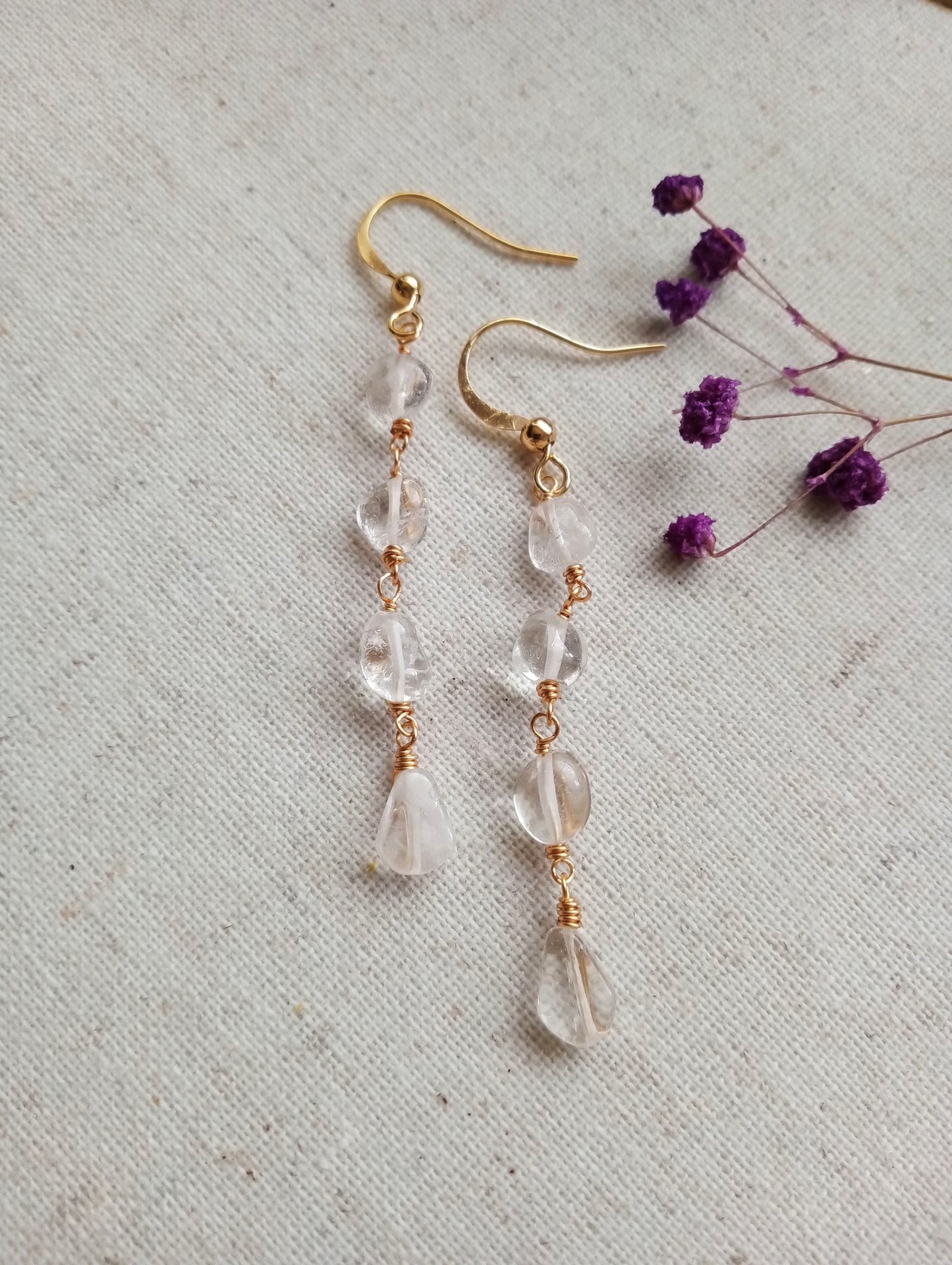 Clear Quartz Dangle Gold Filled Earrings E140028