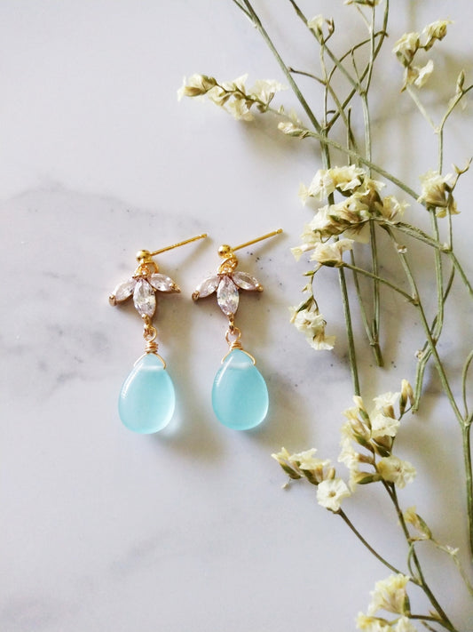 Summer Wedding Blue Chalcedony Gold Earrings E140093