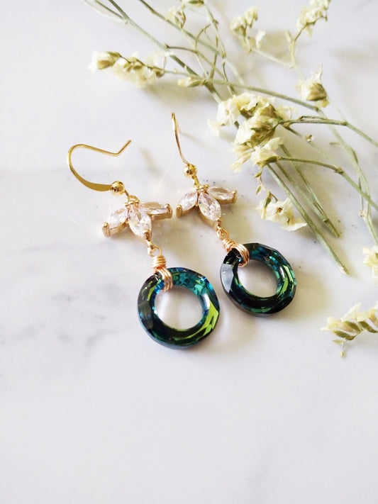 Something Blue Austrian Bermuda Blue Crystal Flower Gold Filled Earrings E140088