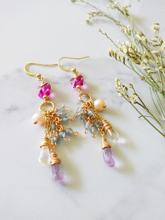 Nature Theme Butterfly Semi Precious Gemstones Gold Filled Earrings E140163