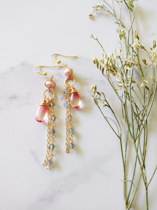 Dreamy Mauve Freshwater Pearl Apatite Gold Filled Earrings E140162