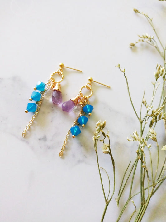 Pale Blue Aquamarine Amethyst and Austrian Crystal Gold Filled Earrings E140158