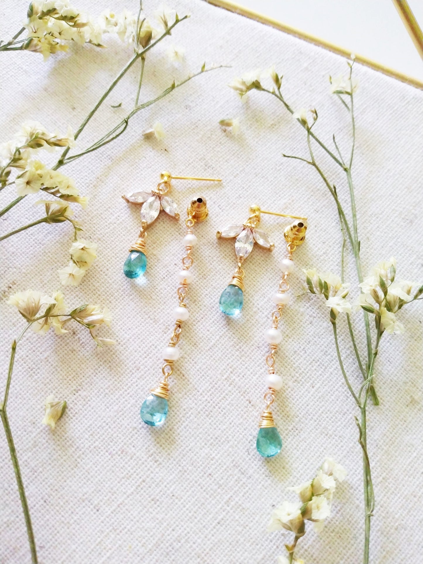 Beach Wedding Apatite Tiny Freshwater Pearl Gold Filled Earrings E140095