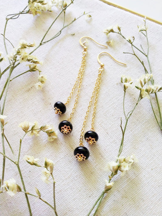 Black Onyx and Gold Filled Earrings E140014
