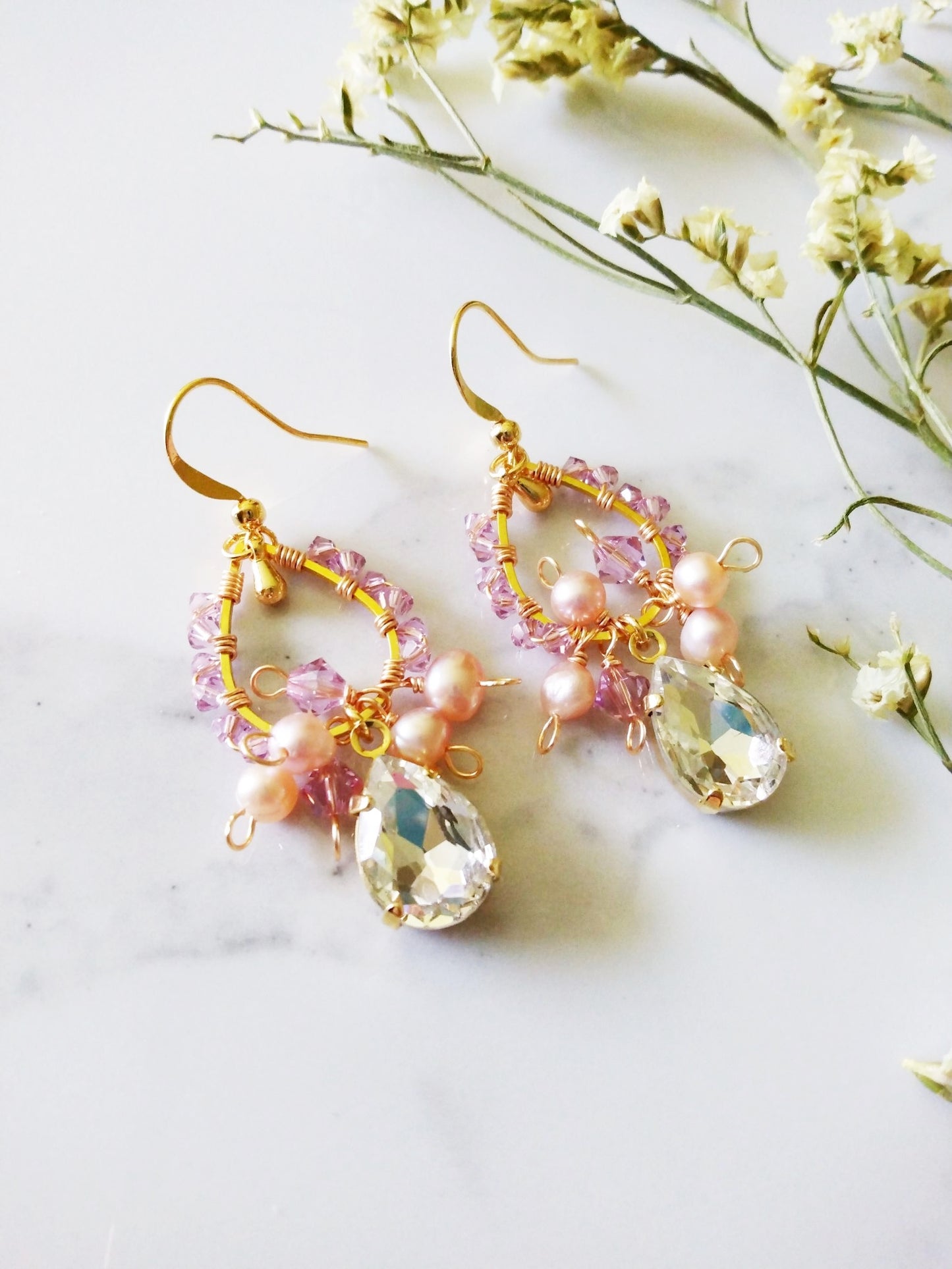 Princess Freshwater Pearl and Austrian Crystal Gold Filled Earrings E140141