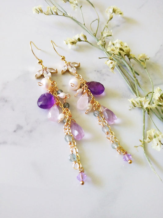 Multi Semi Precious Gemstone Clusters Gold Filled Earrings E140152
