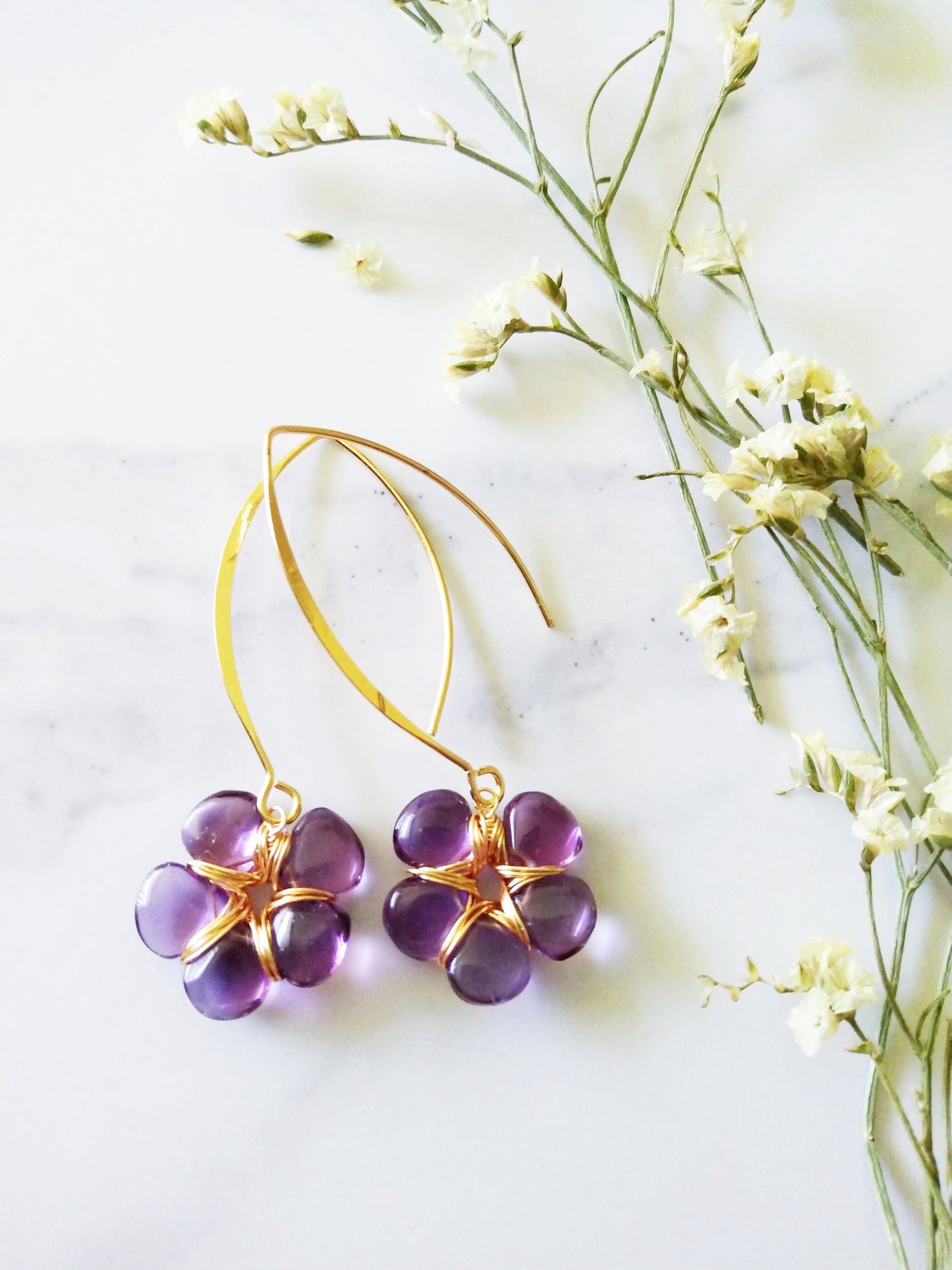 Amethyst Flower Bridal Wedding Gold Filled Earrings E140003