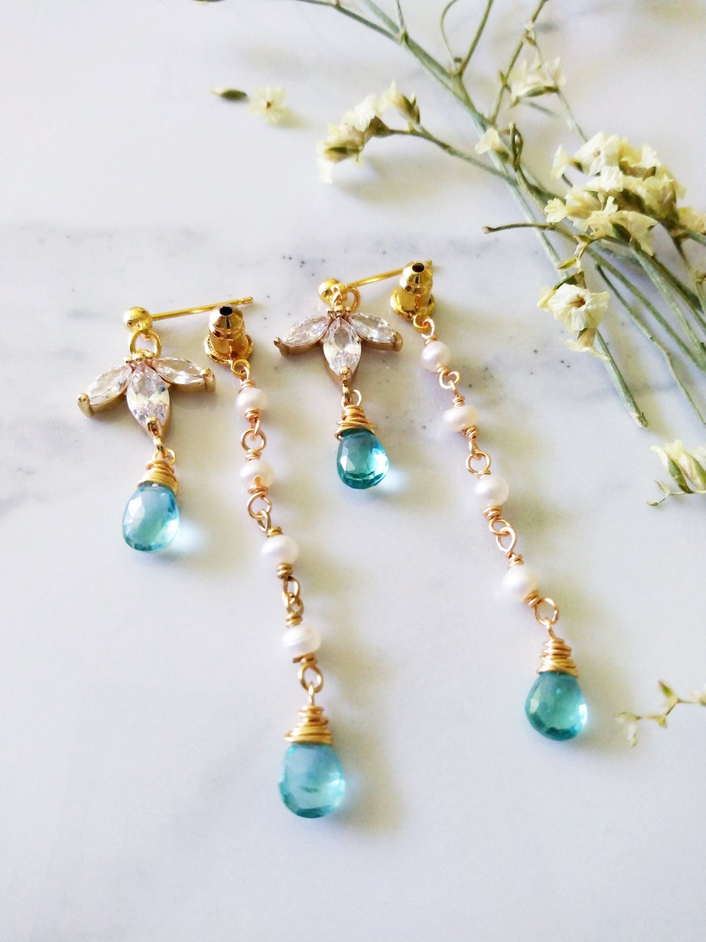 Beach Wedding Apatite Tiny Freshwater Pearl Gold Filled Earrings E140095