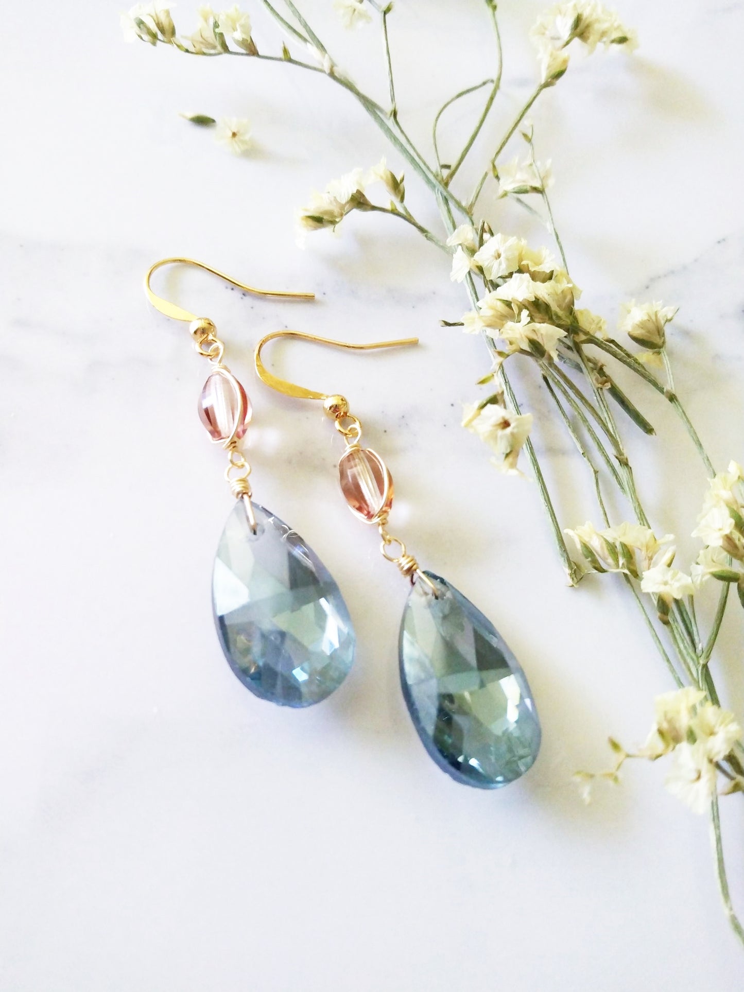 Denim Blue Czech Glass Teardrop Gold Filled Earrings E140019