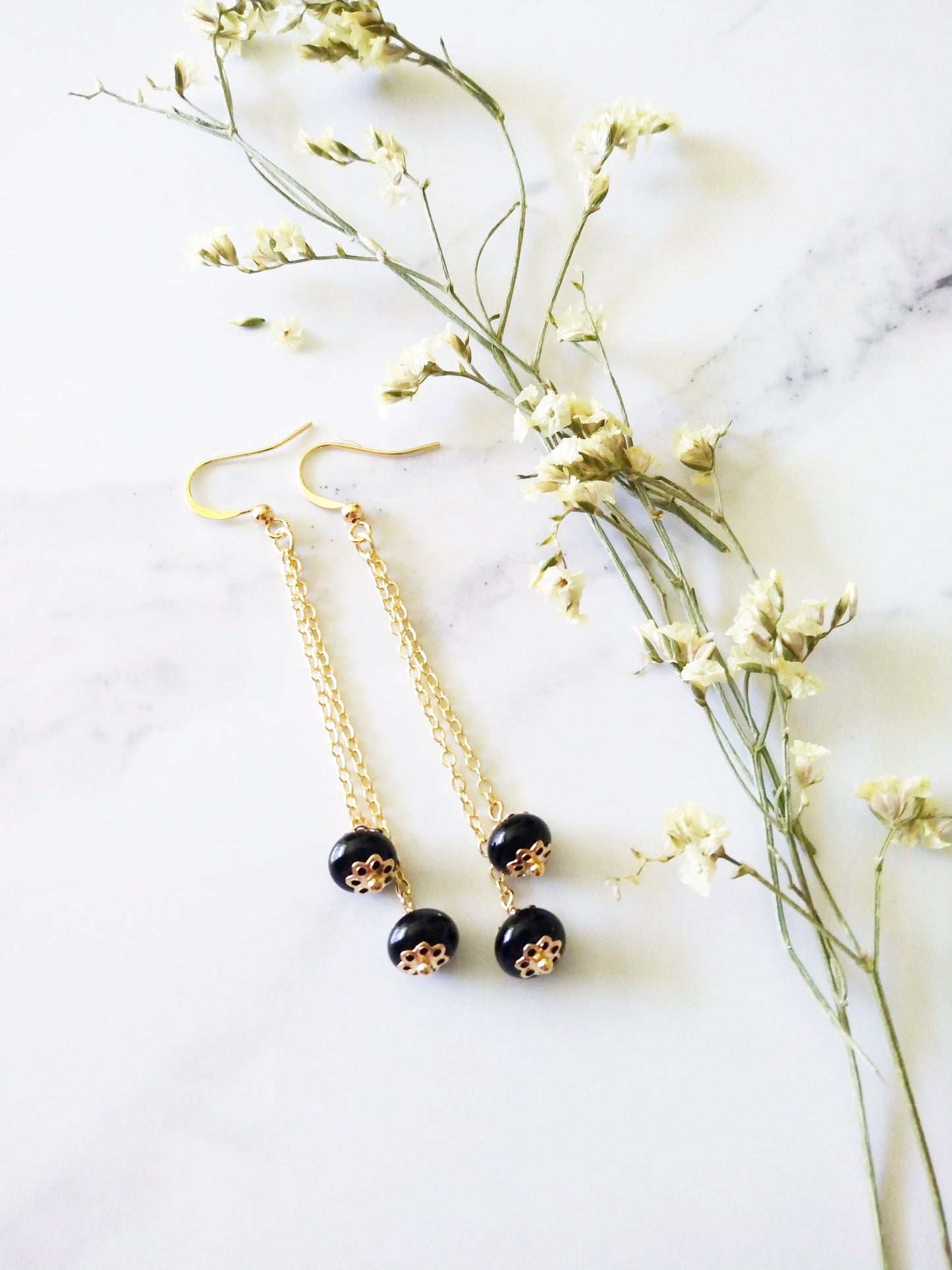 Black Onyx and Gold Filled Earrings E140014