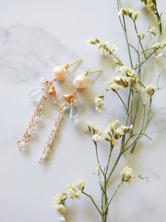 Soft Semi Precious Gemstone Drop Gold Filled Earrings E140128