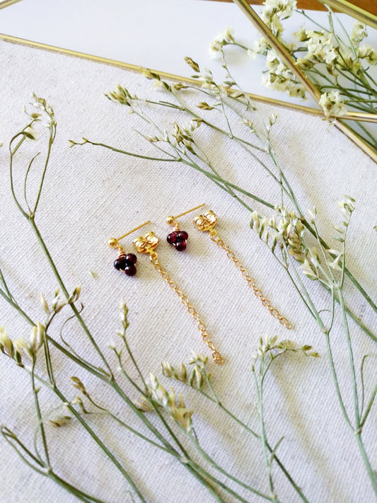 Delicate Garnet Flower Dangle Gold Filled Earrings E140082