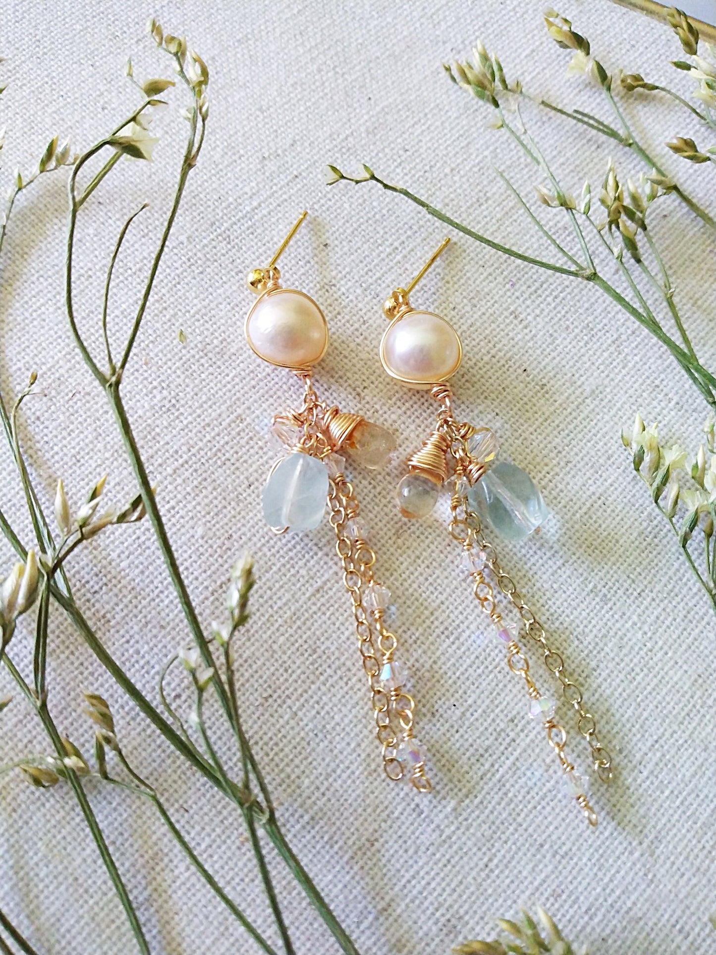 Soft Semi Precious Gemstone Drop Gold Filled Earrings E140128