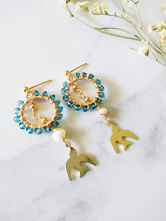 Apatite Bird Ring Gold Filled Earrings E140133